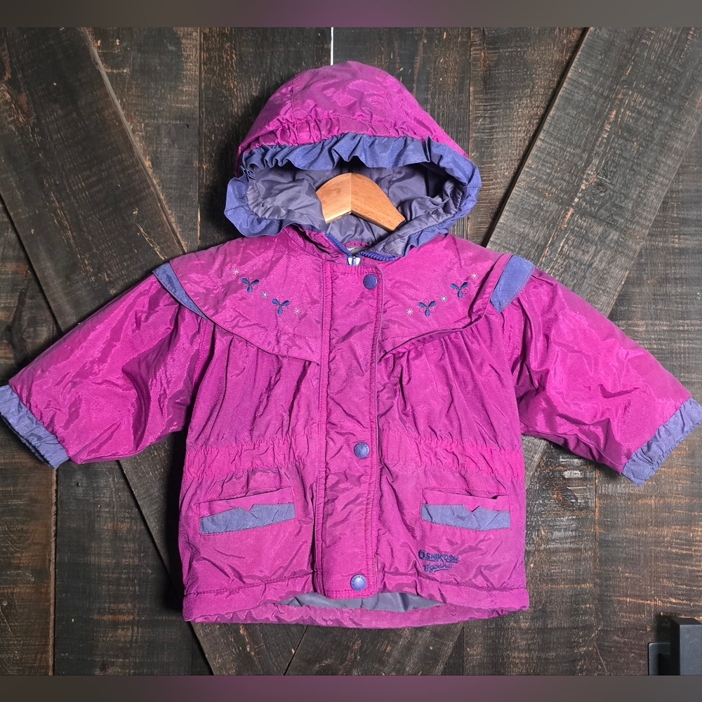 Vintage 80s OshKosh B'gosh Girls' Purple Hooded Puffer Jacket Size 18 Months